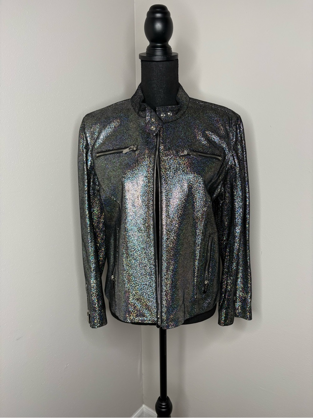 THE MIGHTY COMPANY Iridescent Black Shimmer Leather Jacket